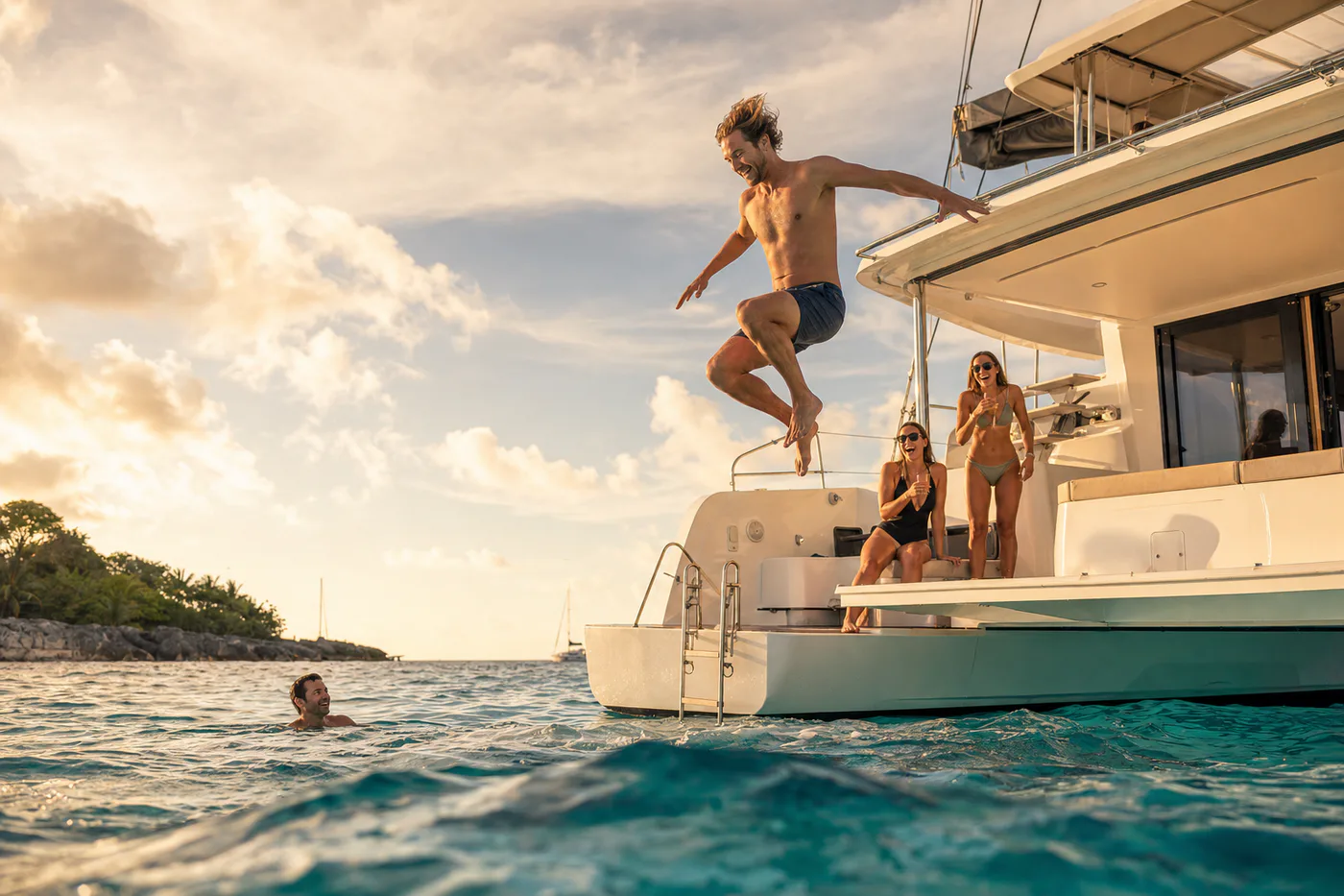 Guest jumping into the water